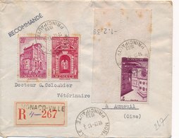 Lettre Recommandée Monaco Timbre Coin Daté Pour Auneuil 1939 - Storia Postale