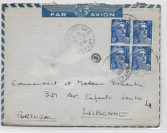 1954 - GANDON - BLOC De 4 Sur ENVELOPPE Par AVION De PARIS => LISBOA (PORTUGAL) - 1945-54 Marianne De Gandon