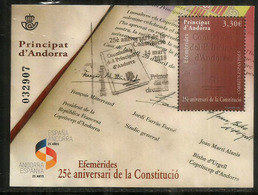 Constitution D'Andorre Annee 2018. Un Bloc-feuillet Oblitere,1 Ere Qualite.Haute Faciale.Signature F.Mitterrand.AND.ESP - Used Stamps