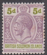 British Solomon Islands SG 46 1923 King George V, 5d Purple Olive Green, Mint Hinged - Salomonseilanden (...-1978)