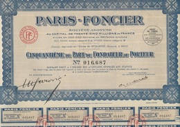 PARIS - FONCIER -LOT DE 10 ACTIONS DE CINQUANTIEME DE PART DE FONDATEUR -1927 - Bank & Insurance