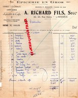 87 - LIMOGES - FACTURE A. RICHARD FILS- EPICERIE - DENREES COLONIALES CAFES- CONFISERIE-22 RUE HOCHE- 1954 - 1950 - ...