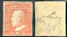 1859 OLD STATE ITALY SICILY 5 GRANA NEW CERTIFIED CARDILLO  SASSONE 11 € 1.500,00 PERFECT STAMPS BORDO FOGLIO - Sizilien