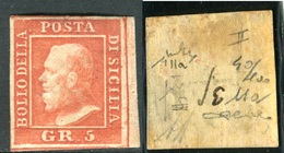 1859 OLD STATE ITALY SICILY 5 GRANA NEW CERTIFIED CARDILLO  SASSONE 11a € 1.500,00 PERFECT STAMPS BORDO FOGLIO - Sizilien