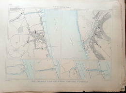 33 BLAYE PAUILLAC  SAINT ESTEPHE   PLAN DU PORT ET DE LA VILLE  EN 1883 DE L'ATLAS DES PORTS DE FRANCE 49 X 67 Cm - Cartes Marines