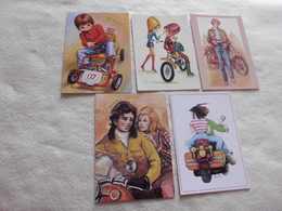 LOT DE 5 ILLUSTRATIONS SIGNEES....JEUNES...MOTOS...ETC.. - 5 - 99 Cartes