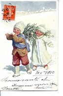 Signée K. FEIERTAG : Enfants Portant Un Sapin - Feiertag, Karl