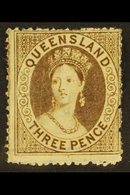 QUEENSLAND 1860-61 3d Brown Clean- Cut Perf, Wmk Small Star, SG 8, Mint, Fresh And Attractive But Short Repaired Conceal - Altri & Non Classificati