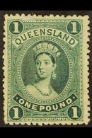 QUEENSLAND 1882-95 £1 Green On Thick Paper Showing The RE-ENTRY, SG 161a, Unused No Gum, Shortish Perfs At Left. Fresh,  - Sonstige & Ohne Zuordnung