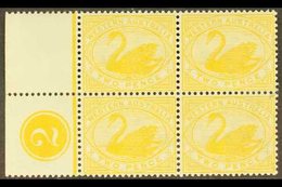 WESTERN AUSTRALIA 1898-1907 2d Bright Yellow, Wmk SG Type W18, Control Block Of Four, SG 113, Light Hinge Mark On Margin - Autres & Non Classés