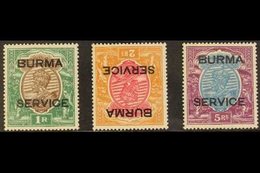 1937 Official 1r, 2r (inverted Watermark), And 5r, SG O11, O12w, O13, Very Fine Mint. (3 Stamps) For More Images, Please - Birmanie (...-1947)