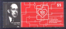 ARGENTINA ARGENTINE 2014 MEDICIN BLOOD TRANFUSION DR AGOTE YV 3067 GJ 4074 MNH - Unused Stamps