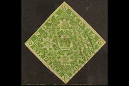 1851-60 USED IMPERF CAT £550 6d Yellow-green, SG 5, Attractive With Four Large Margins And Neat Barred Cancel, One Imper - Andere & Zonder Classificatie