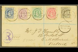 1894 (13th October) Envelope Registered To Victoria, Bearing Queen Makea Takau 1d Blue, 1½d, 2½d, 5d And 10d, Each Tied  - Islas Cook