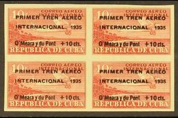 1935 AIR Miami-Havana "Air Train" 10c+10c Scarlet Imperf (Sc C17, SG 400A), BLOCK OF FOUR Never Hinged Mint. For More Im - Otros & Sin Clasificación