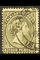 1891-1902 4d Brownish Black WATERMARK REVERSED, SG 31, Fine Cds Used, Very Fresh. For More Images, Please Visit Http://w - Falklandeilanden
