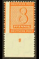 RUSSIAN ZONE - WEST SAXONY 1948 Perf 11½ 8pf Orange, Lower Marginal Example IMPERF AT BASE, Michel 118 A X Uu, Never Hin - Andere & Zonder Classificatie