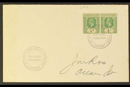 MAIANA 1938 (Dec) Envelope To Ocean Is Bearing KGV ½d Pair Tied By Fine Post Office Maiana Double Ring Undated Cds, Arri - Islas Gilbert Y Ellice (...-1979)