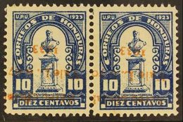 1933 VARIETY PAIR. 70c On 10c Blue Air Post Official Without "Oficial" Overprint With INVERTED OVERPRINT Variety, Sanabr - Honduras