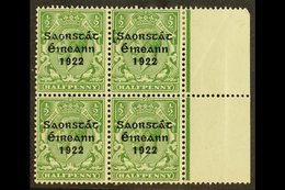 1922-23 SAORSTAT ½d Green, Right Marginal Block Of Four, One Showing Guide Block At Left, Fine Mint, The Variety Never H - Andere & Zonder Classificatie