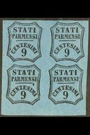PARMA NEWSPAPER STAMPS 1857 9c Black On Blue Unissued, Sass 2A, Superb Mint Block Of 4. For More Images, Please Visit Ht - Zonder Classificatie