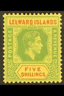 1938 5s Green And Red On Yellow, Variety "Broken E", SG 112a, Very Fine Mint. Rare Stamp. For More Images, Please Visit  - Leeward  Islands