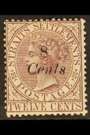 1884 8c On 12c Brown Purple, SG 75, Super Mint Large Part Og. Scarce Stamp. For More Images, Please Visit Http://www.san - Straits Settlements