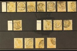 1863-1884 USED SELECTION With Many Shades & Perforation Types On A Stock Card, Includes 1863-81 Perf 14 ½d (x7), Perf 12 - Malte (...-1964)