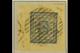 1881 1a Blue, White Wove Paper, Imperf, SG 4, Scott 4, Three Margins, Very Fine Used On Neat Piece With Clear & Full Sal - Nepal