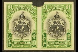 1931 IMPERF PLATE PROOFS. 1931 $1 Black & Yellow-green 'Badge Of The Company' (SG 300) Horizontal IMPERF PLATE PROOF PAI - Borneo Del Nord (...-1963)