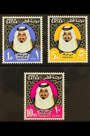 1973-74 1r, 5r, And 10r Shaikh Khalifa Definitive Top Values (larger Size), SG 452/454, Never Hinged Mint. (3 Stamps) Fo - Qatar