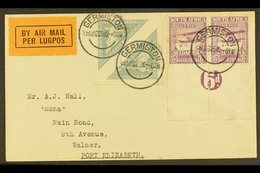 1929 (29 Aug) Airmailed Cover To Port Elizabeth, Franked With 1926 4d Triangle Pair & 1925 6d Airmail Numeral Margin Pai - Ohne Zuordnung