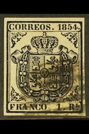 1854 1r Indigo Coat Of Arms (SG 35, Edifil 34, Michel 27w), Used, Four Good Margins, Nice Colour. For More Images, Pleas - Autres & Non Classés