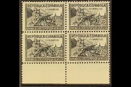 1938 1p20 Black "In Honour Of The Militia", SG 861g (Edifil 797), Never Hinged Mint BLOCK OF FOUR With Sheet Margin At B - Sonstige & Ohne Zuordnung