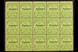 1889-90 1s Green, SG 3, Reprint Block Of 15 Stamps. Never Hinged Mint For More Images, Please Visit Http://www.sandafayr - Swasiland (...-1967)