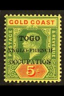 ANGLO-FRENCH OCCUPATION 1915 5s Green & Red On Yellow Overprint On Gold Coast With SMALL "F" IN "FRENCH" Variety, SG H44 - Otros & Sin Clasificación