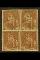 1853 (1d) Brownish Red On Blued, BLOCK OF FOUR, SG 7, Superb Mint, One Stamp Lightly Hinged, Others Never Hinged Mint, F - Trindad & Tobago (...-1961)