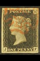1840 1d Black Lettered "J F", Plate 1a, SG 2, Used With Four Margins And Red MX Cancellation. For More Images, Please Vi - Non Classificati