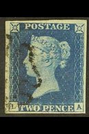 1840 2d Deep Full Blue, SG 4, Check Letters "L - A", 4 Clear Margins, Faint Pressed Crease Does Not Detract, Lovely Stro - Other & Unclassified