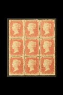 1856-58 1d Pale Rose Perf 14, Wmk Large Crown, SG 39, MINT BLOCK OF NINE 'RE - TG' , Five Examples Never Hinged, The Oth - Other & Unclassified