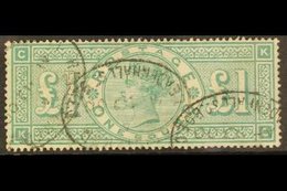 1887-92 £1 Green, SG 212, Fine Used With Crisp Registered Oval Pmks. Cat £800. For More Images, Please Visit Http://www. - Other & Unclassified