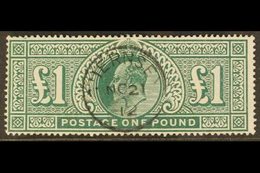 1911 - 13 £1 Deep Green, Somerset House, Ed VII, SG 320, Very Fine Used With Full Perfs And Great Colour With Neat Centr - Non Classés