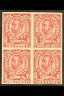 1912 1d Scarlet Wmk Multiple Cypher IMPERF BLOCK OF FOUR, SG 350a, Never Hinged Mint. Superb. For More Images, Please Vi - Unclassified