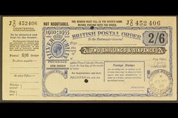 POSTAL ORDER 1935 Silver Jubilee 2s6d Postal Order With Full Counterfoil At Left, Two Security Punch Holes, "EASTBOURNE  - Unclassified