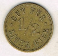 Moneda TOKEN, Jeton ALEMANIA, Germany. 1/2 Liter BIER - Autres & Non Classés