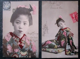 Japon Lot 2 Cpa Femme Kimono Cpa Timbrée Japan - Sonstige & Ohne Zuordnung
