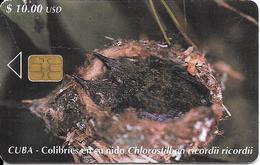 CARTE PUCE-CUBA-ETECSA--10USD-COLIBRI Au NID-R°Glacé-UTILISE-TBE-RARE - Songbirds & Tree Dwellers