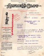 75-PARIS- LETTRE ALFRED CLOT- TRANSMISSIONS MODERNES INGENIEUR CONSTRUCTEUR- 88 RUE DES CEVENNES-1926 - Artigianato