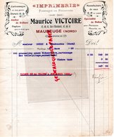59- MAUBEUGE- FACTURE MAURICE VICTOIRE - IMPRIMERIE-FABRIQUE REGISTRES- CARTONNAGES DORURE-47 RUE HAUTMONT-1920 - Printing & Stationeries