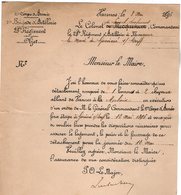 VP14.662 - MILITARIA - VANNES 1896 - Lettre De Mr Le Major ? Du 28 ème Rgt D'Artillerie à Mr Le Maire De GUEMENE - Documenten